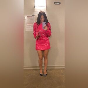 Alice & Olivia Pink Sequin Mini skirt with matching top.